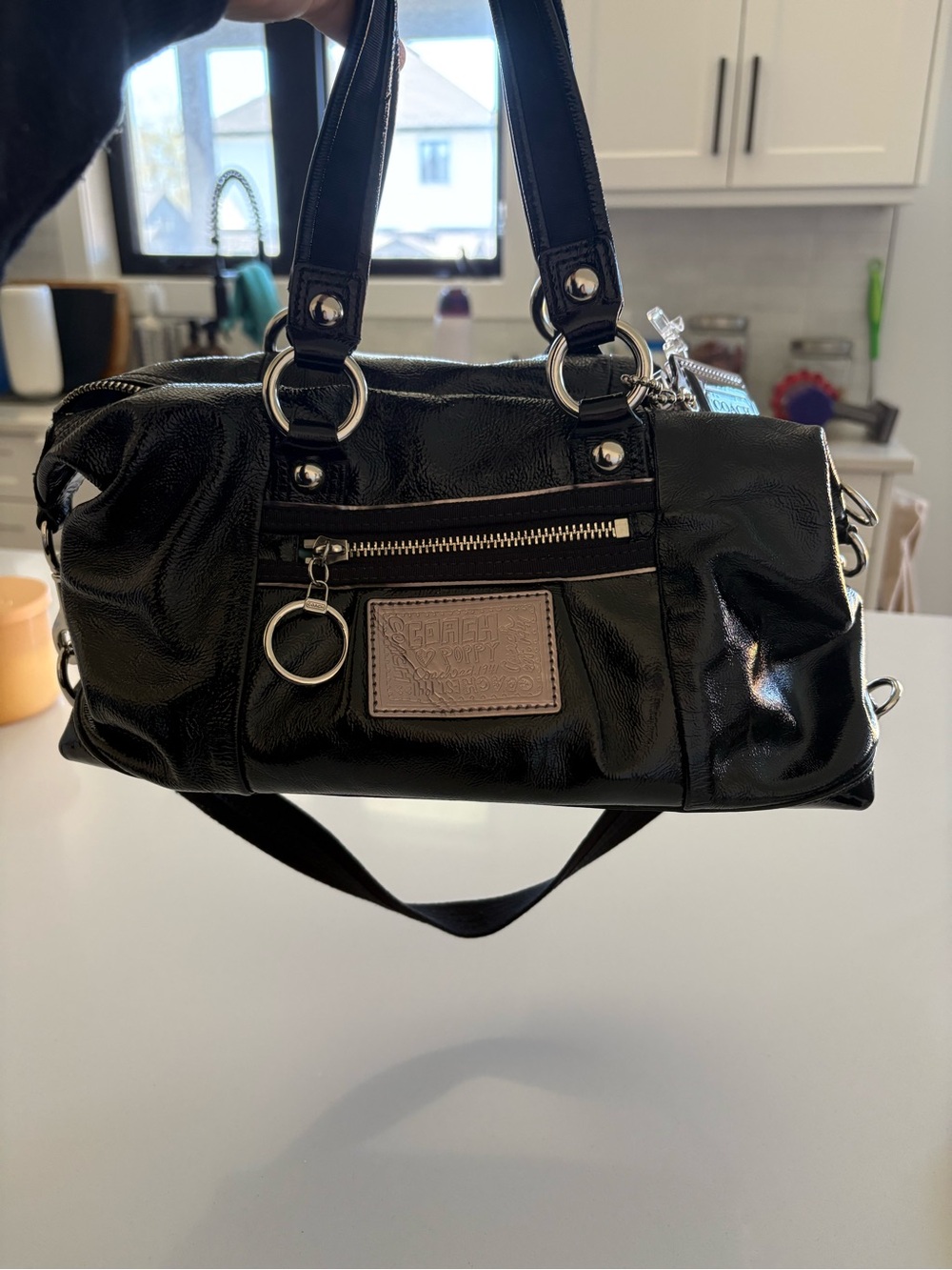 Coach Black Patent Shoulder Bag with Silver Hardware